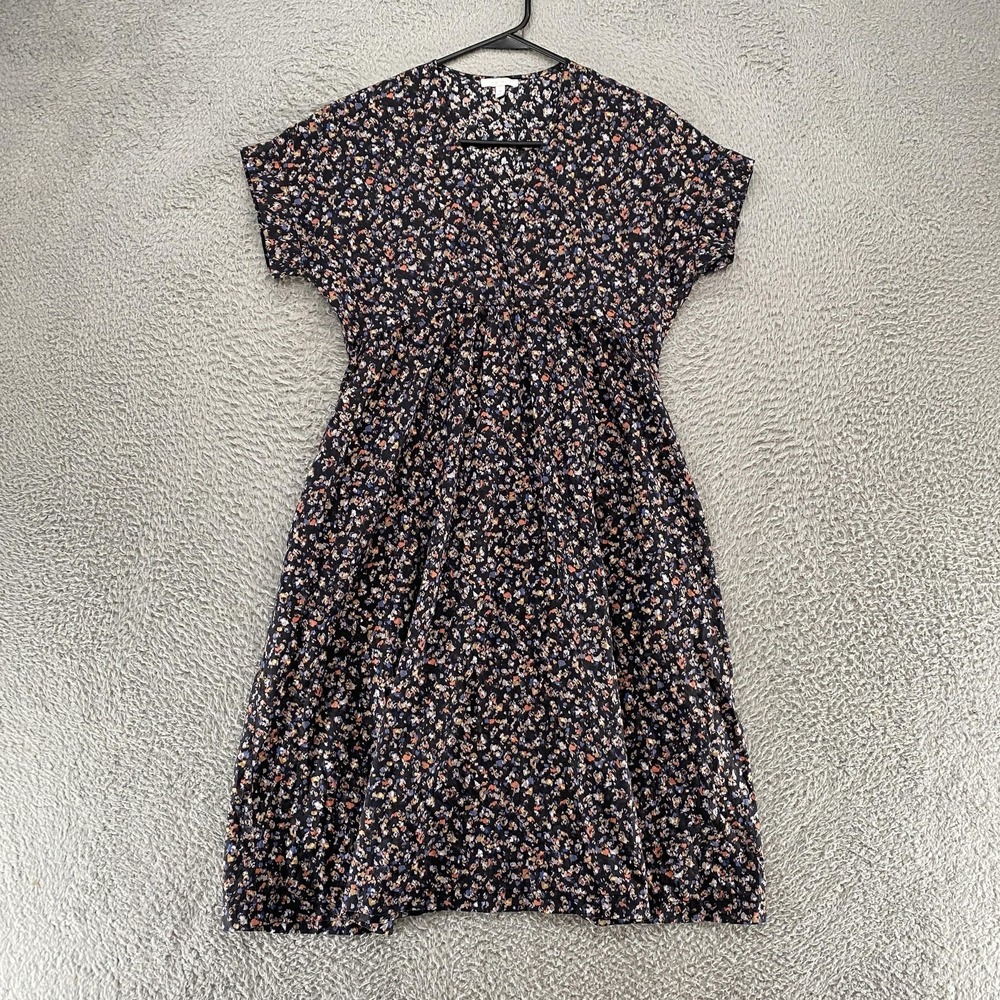 Calme Dress Womens XS Black Ditsy Floral V Neck Cottagedcore A-Line Boho